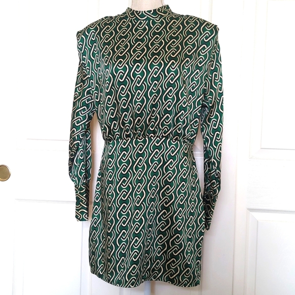 MNG Mango Green Chain Print Long Sleeve Dress - Picture 5 of 9